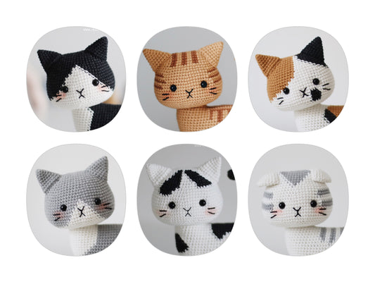 Bundle of 6 Crochet Cat Patterns - Unique Feline Amigurumi Collection by Hainchan, Instant Download PDF